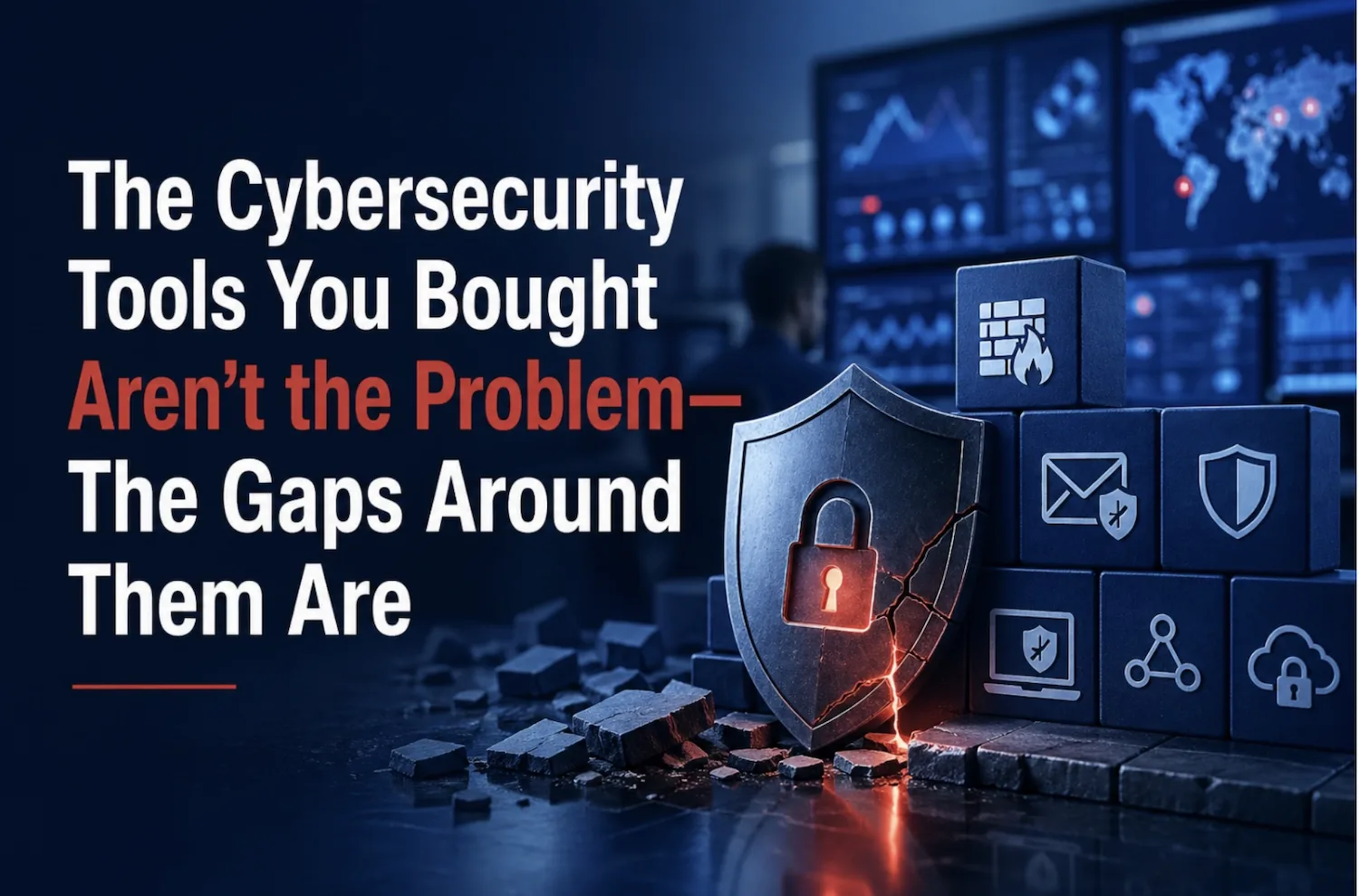 The Cybersecurity Tools You Bought Aren't the Problem-The Gaps Around Them Are text over a blog featured image that has a broken lock on it